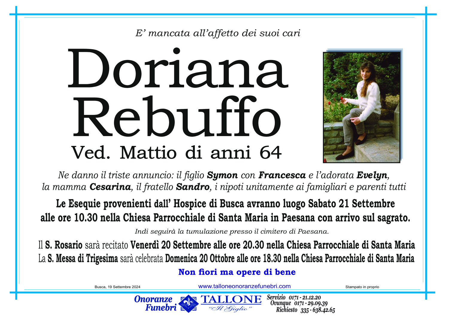 Doriana Rebuffo<small class='fs-20'><br/>Ved. Mattio</small>